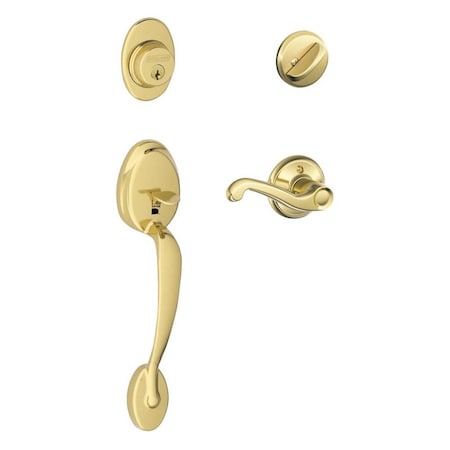 Schlage Schlage Plymouth Flair Bright Brass Entry Handleset 1-3/4 in. F60VPLYXFLA505